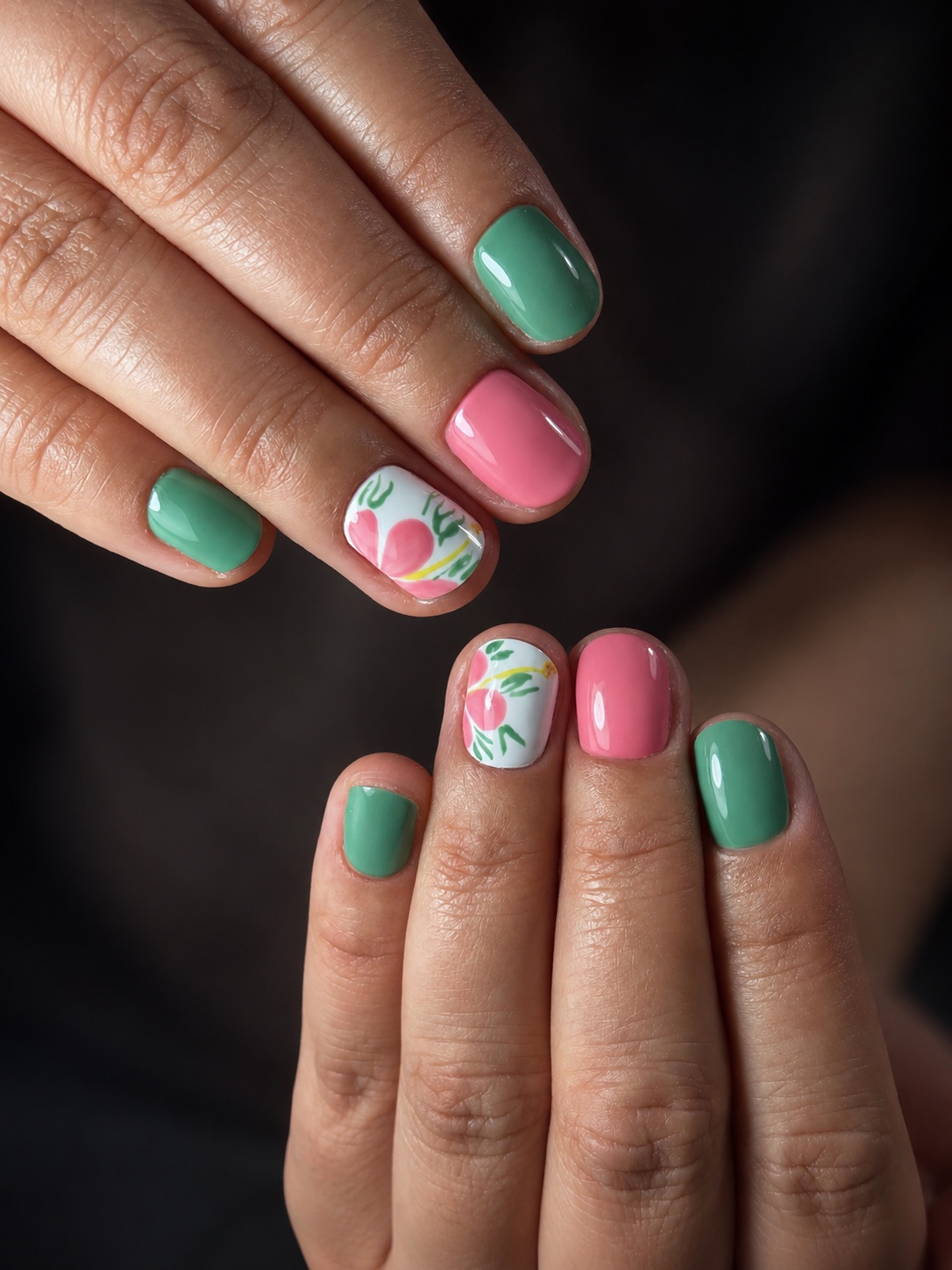 Jardín rosa y verde, trabajo de Esmaltado Permanente realizado en Kuky Chic